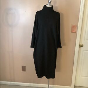 Anthropologie Saturday Sunday Black Mock Neck Sweater Midi Dress Cocoon Knit XS